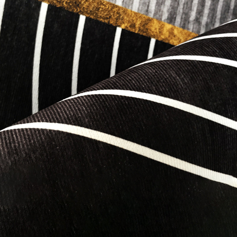Black Modern Rug Polyester Straight Line Rug Washable Rug for Drawing Room