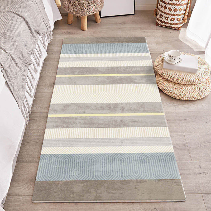Beige Simple Rug Polyester Contrast Color Stripe Rug Washable Rug for Living Room