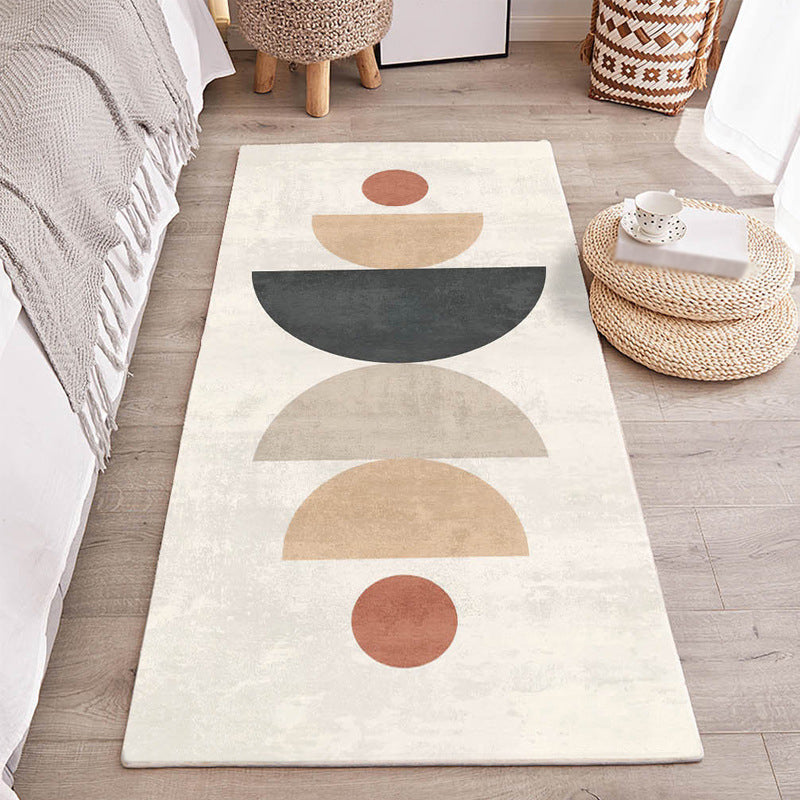 Beige Simple Rug Polyester Contrast Color Stripe Rug Washable Rug for Living Room