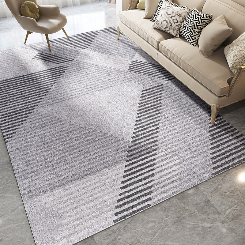 Light Gray Modern Rug Blending Striep Rug Stain Resistant Rug for Drawing Room