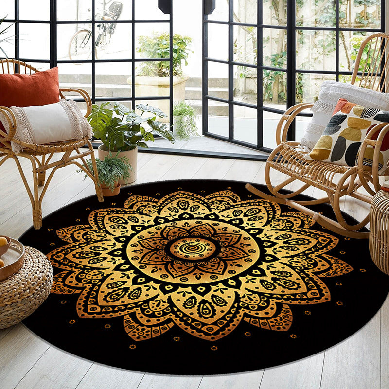 Traditional Black Rug Polyester Rug Washable Carpet for Home Decor