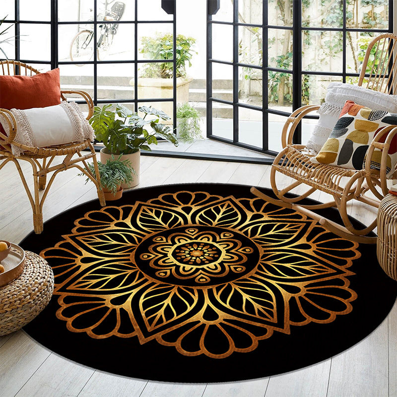 Traditional Black Rug Polyester Rug Washable Carpet for Home Decor