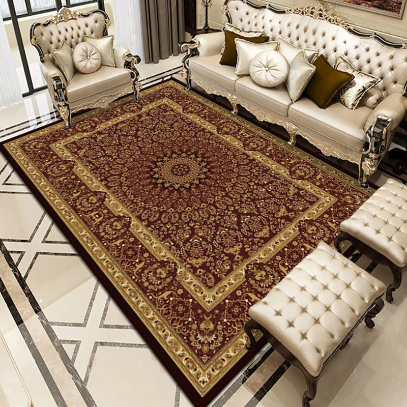 Alfombra de medallón rojo oscuro alfombra moderna alfombra lavable para sala de estar