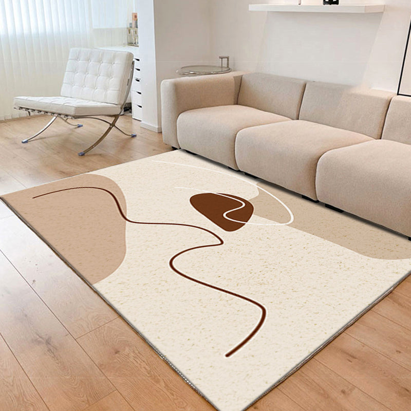 Beige Casual Rug Polyester Abstract Line Rug Washable Rug for Living Room