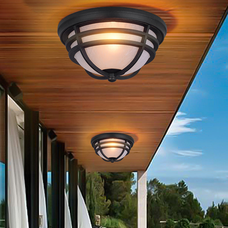 Industriële kominbouwlamp met matglazen kap Metallic inbouwverlichting in zwart voor balkon