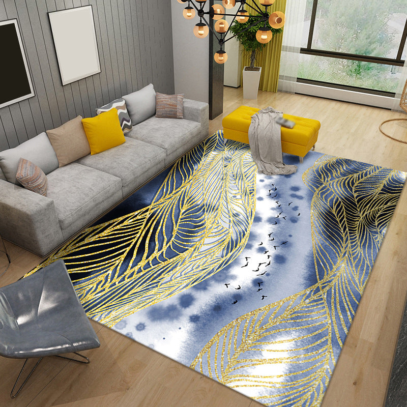Black Modern Rug Polyester Irregular Line Rug Washable Rug for Drawing Room