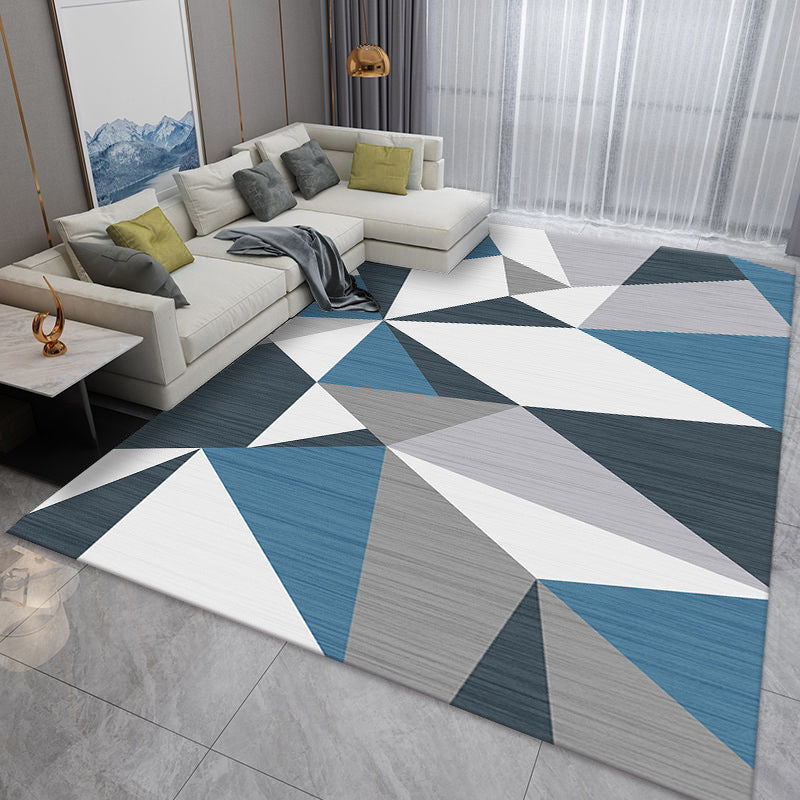 Navy Modern Rug Polyester Geometric Pattern Rug Washable Rug for Living Room