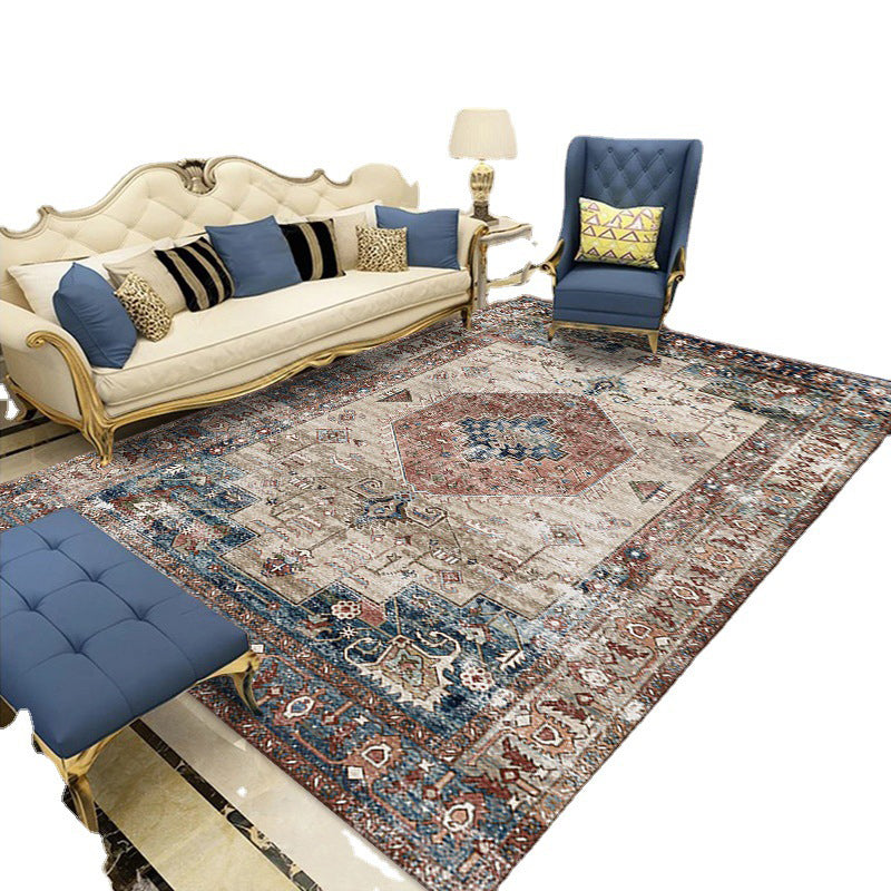 Navy Shabby Chic Rug Polyester Graphic Rug Non-Slip Backing Rug for Living Room