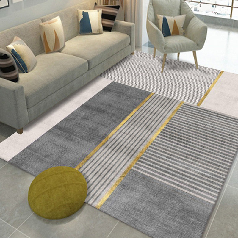 Dark Gray Pattern Carpet Polyester Modern Carpet Non-Slip Backing Carpet for Living Room