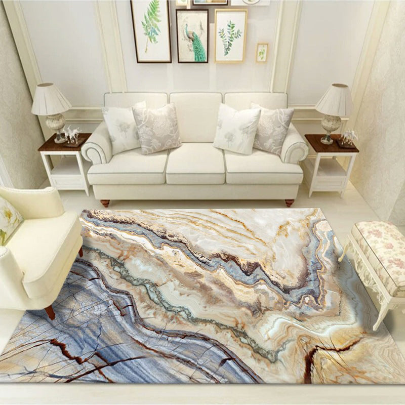 White Marble Pattern Rug Polyester Luxury Rug Washable Rug for Living Room