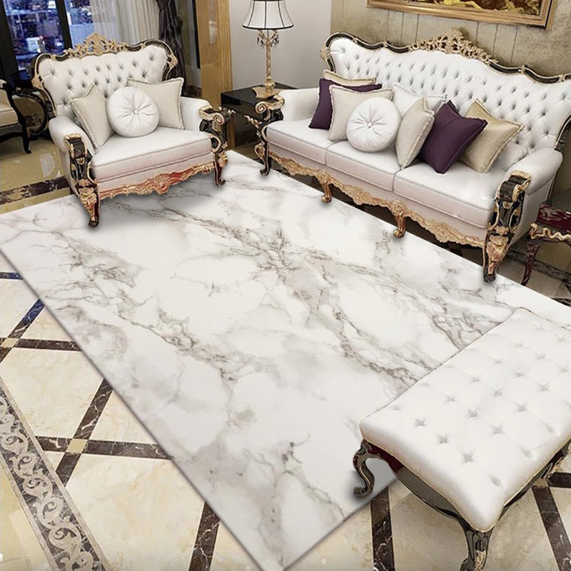 White Marble Pattern Rug Polyester Luxury Rug Washable Rug for Living Room