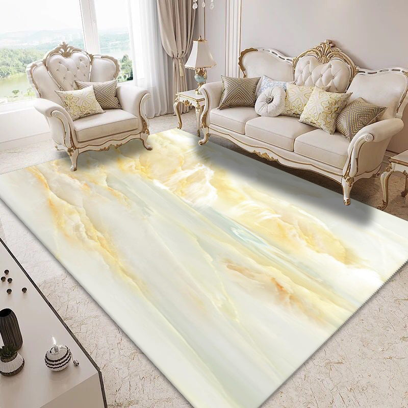 White Marble Pattern Rug Polyester Luxury Rug Washable Rug for Living Room