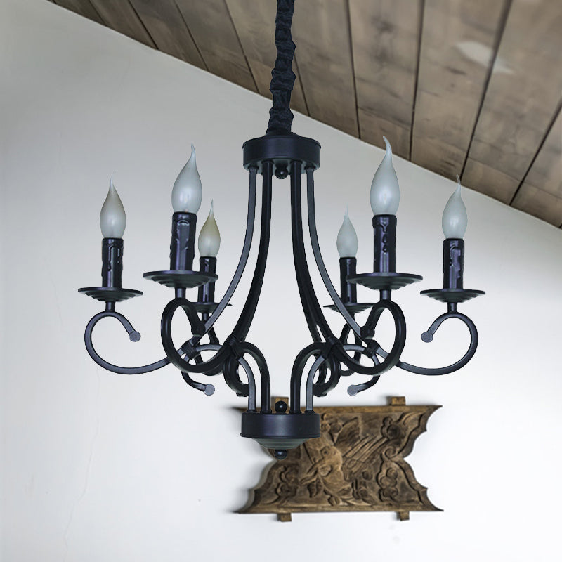 Vintage Style Exposed Chandelier Light with Candle 6/8 Heads Iron Hanging Ceiling Light in Black