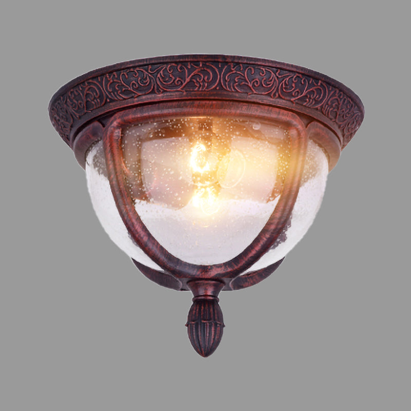 Copper Bowl Flush Lighting Vintage Seeded Glass 2 Bulbs Outdoor Flush Lighting for Balcony