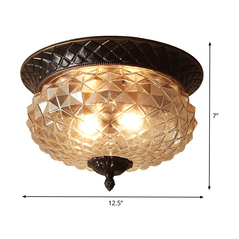 Lampada da soffitto industriale a incasso in vetro prismatico trasparente a 2 luci, lampada da incasso per foyer in nero