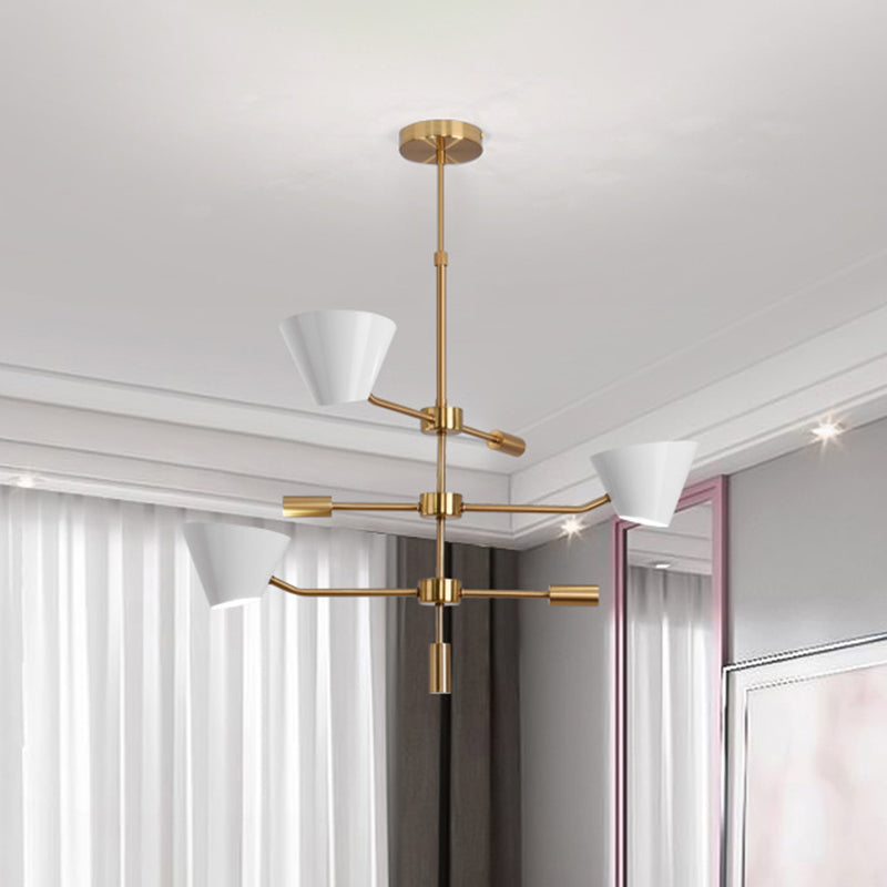 White Cone Shade Chandelier Light Contemporary 3 Lights Metal Hanging Chandelier Light for Living Room
