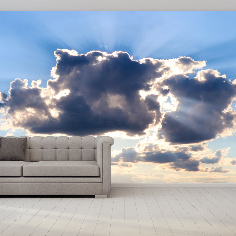 Cloud Sun Contemporary Sky Mural Mildew Resistant Wallpaper for Home Decor