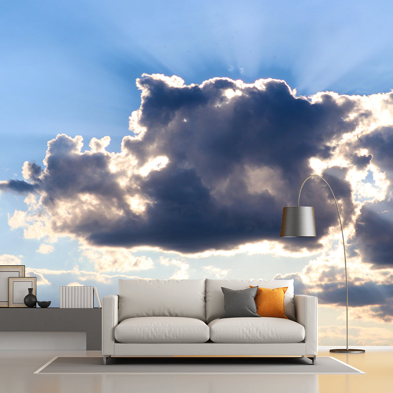 Cloud Sun Contemporary Sky Mural Mildew Resistant Wallpaper for Home Decor