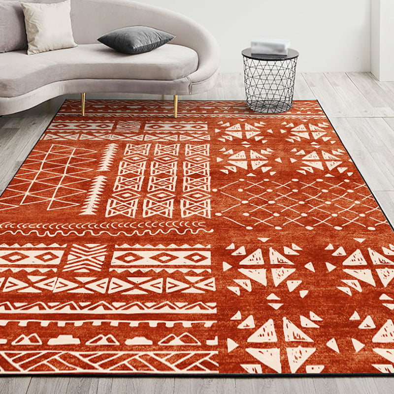 Brown Moroccan Rug Polyester Pattern Rug Non-Slip Backing Rug for Home Decor