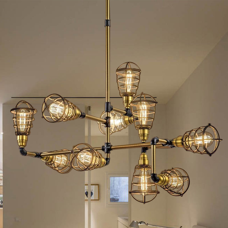 Kronleuchtermulti -Licht -Käfigleuchter mit Glühbirne -förmiger Vintage Loft gebürstet Messing Metallic Mini Anhängerlampe