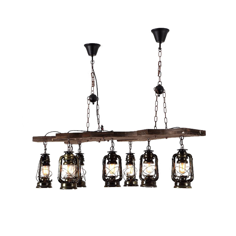 Luce lampadario lineare con tonalità lanterna Industrial Metal 8 Lights Island Lighting in ottone antico