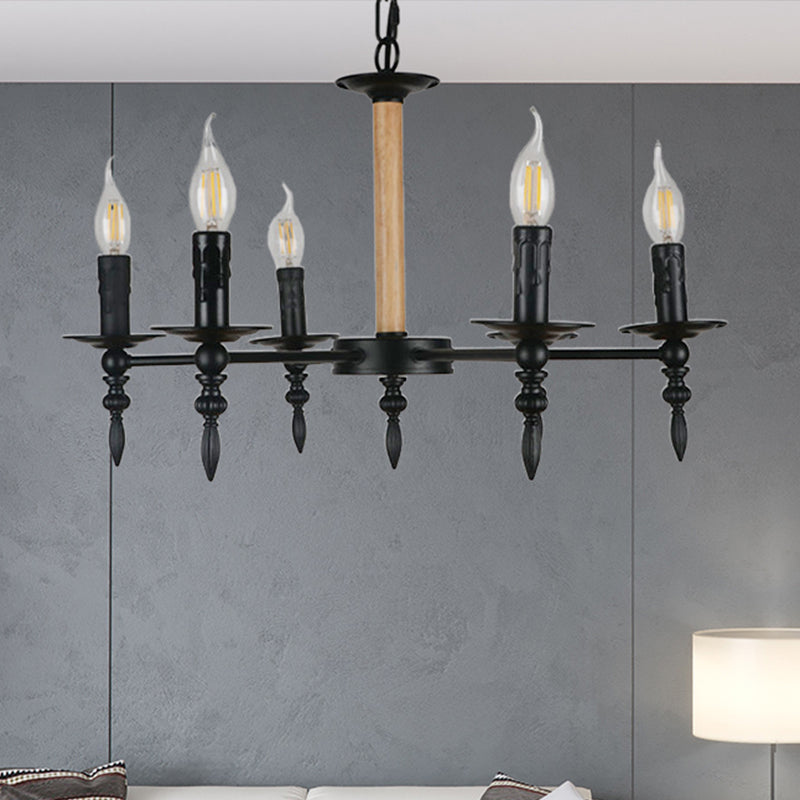 Lampada lampadario a candela per finitura nera Antique Metal and Wood Heads Restaurant lampadario