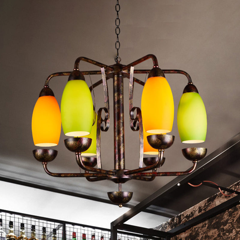 Industrial Antique Copper Pendant Light Yellow Melon 6 Lights Metallic Chandelier for Bar