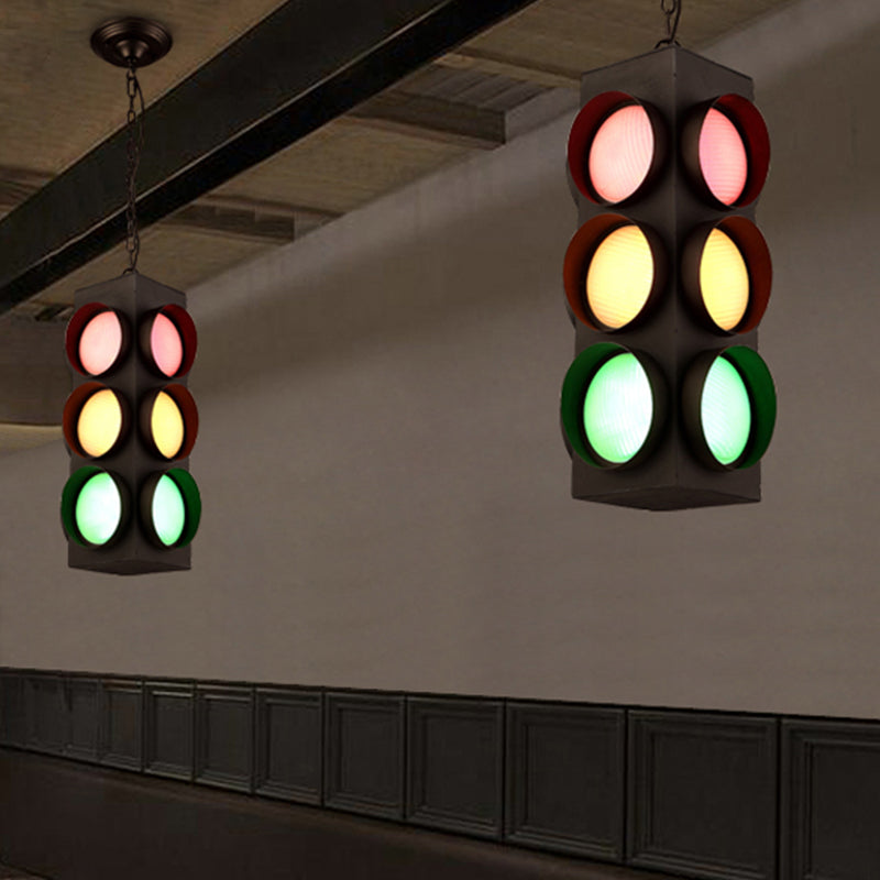 Traffic Light Restaurant Pendant Lamp Metal Antique Creative Chandelier in Black Finish