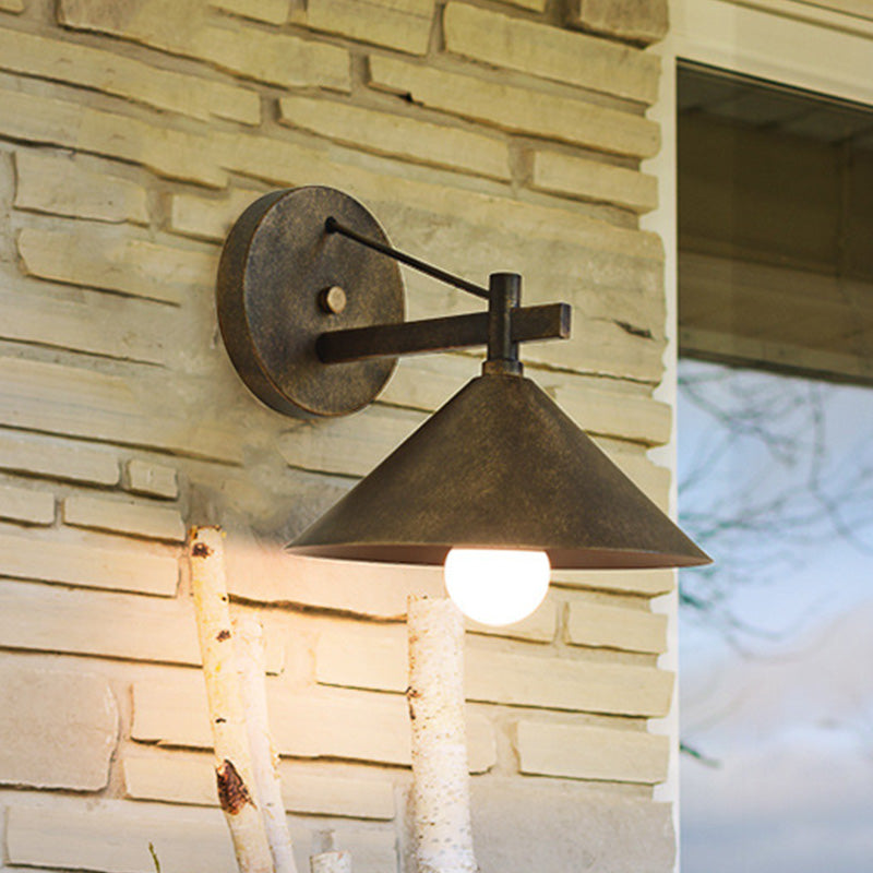 1 Light Metal Wall Sconce Light Industrial Aged Silver/Bronze Cone Dining Room Lighting Fixture