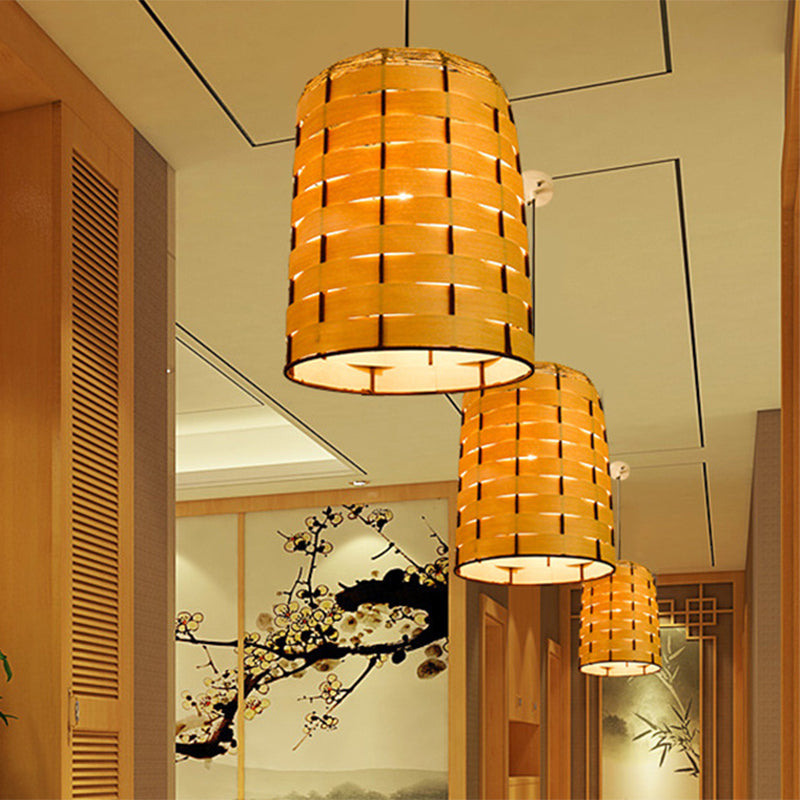 Luz de colgante de cúpula de 10 "/12" de ancho de madera contemporánea 1 lámpara de colgante de restaurante ligero en beige