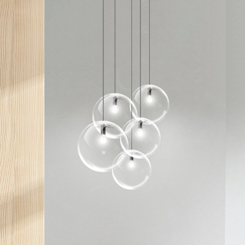 Iluminación colgante de orbe de 6 "/8"/12 "de ancho contemporáneo 1 luz de techo colgante de vidrio transparente en negro para sala de estar