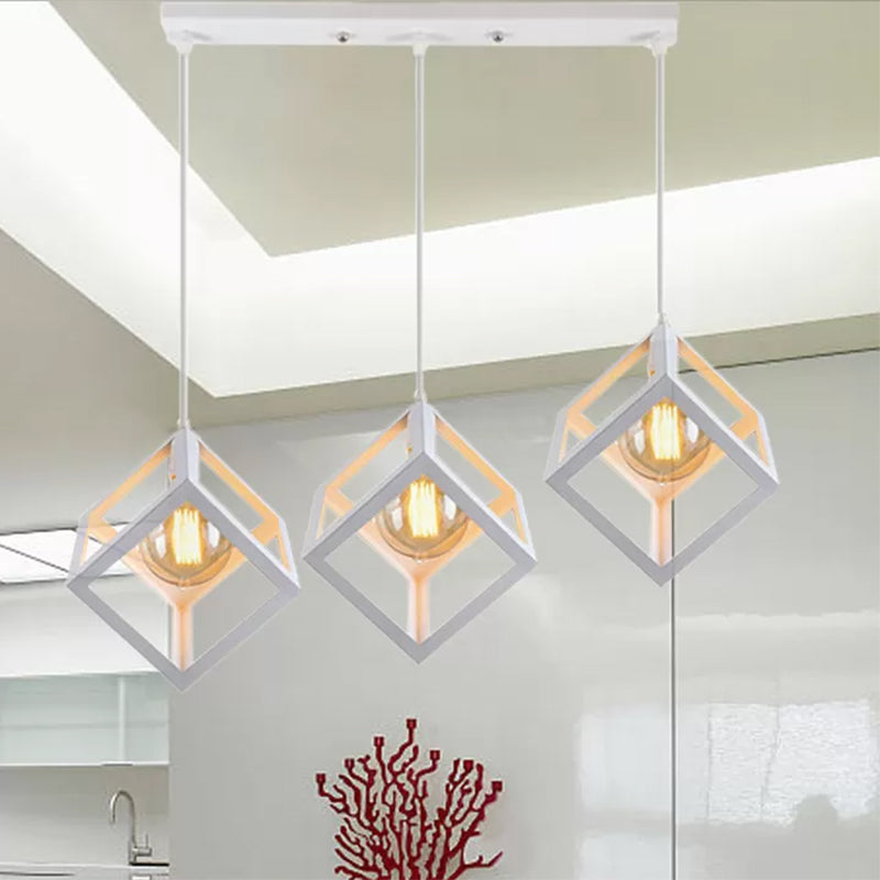 3 bulbos colgante de metal luz industrial lámpara de techo de sala de estar cuadrada cuadrada industrial con sombra de jaula de alambre