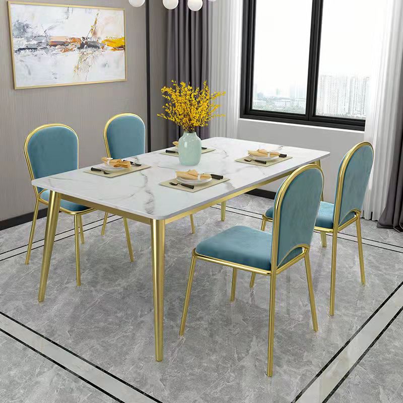 Metal Traditional Luxury Rectangle Table Sintered Stone Top Table with 4 Legs