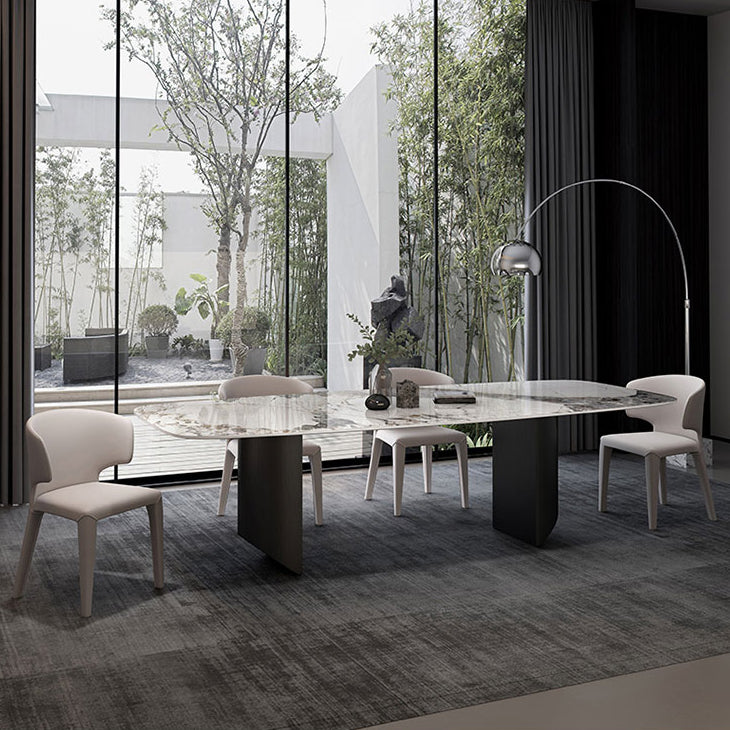 Metal Traditional Luxury Rectangle Table Sintered Stone Top Indoor Table for Kitchen