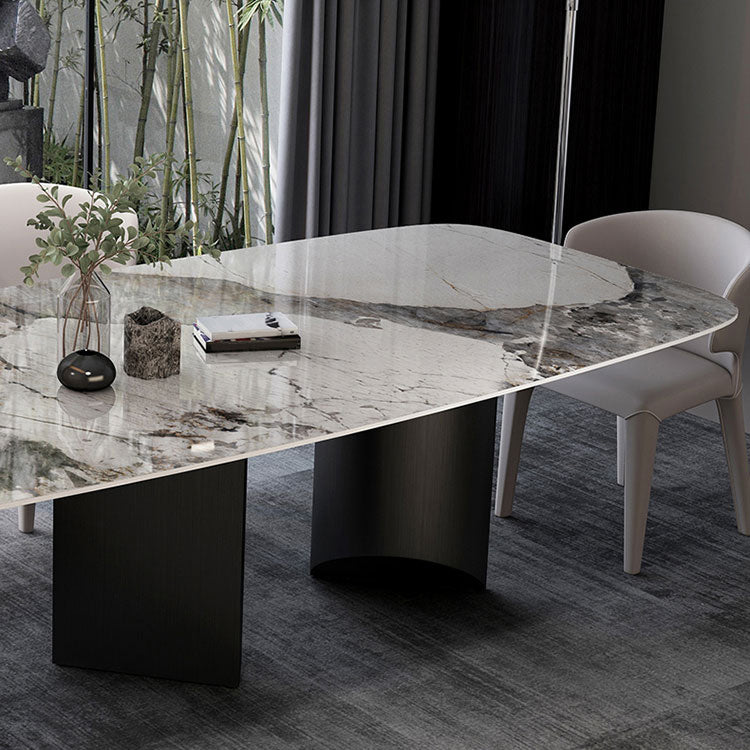 Metal Traditional Luxury Rectangle Table Sintered Stone Top Indoor Table for Kitchen