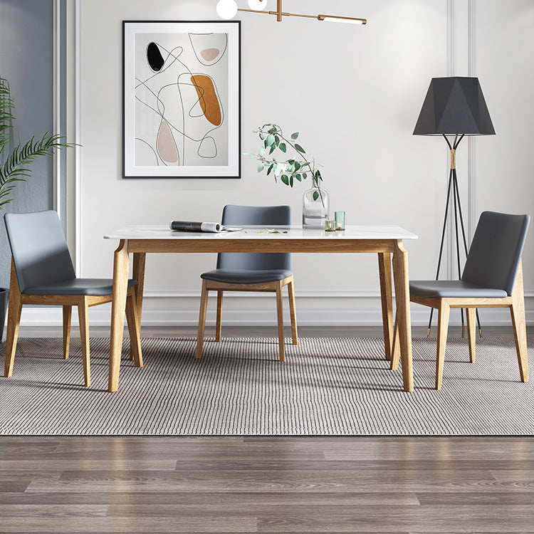 Sintered Stone White Tone Table Mid-Century Modern 4 Legs Table for Dining Room
