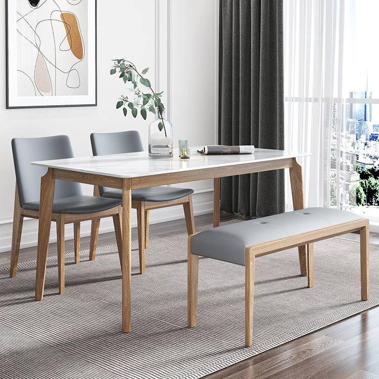 Sintered Stone White Tone Table Mid-Century Modern 4 Legs Table for Dining Room