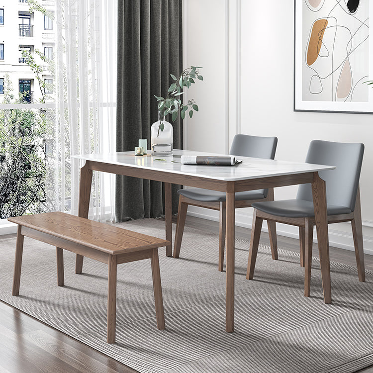 Sintered Stone White Tone Table Mid-Century Modern 4 Legs Table for Dining Room