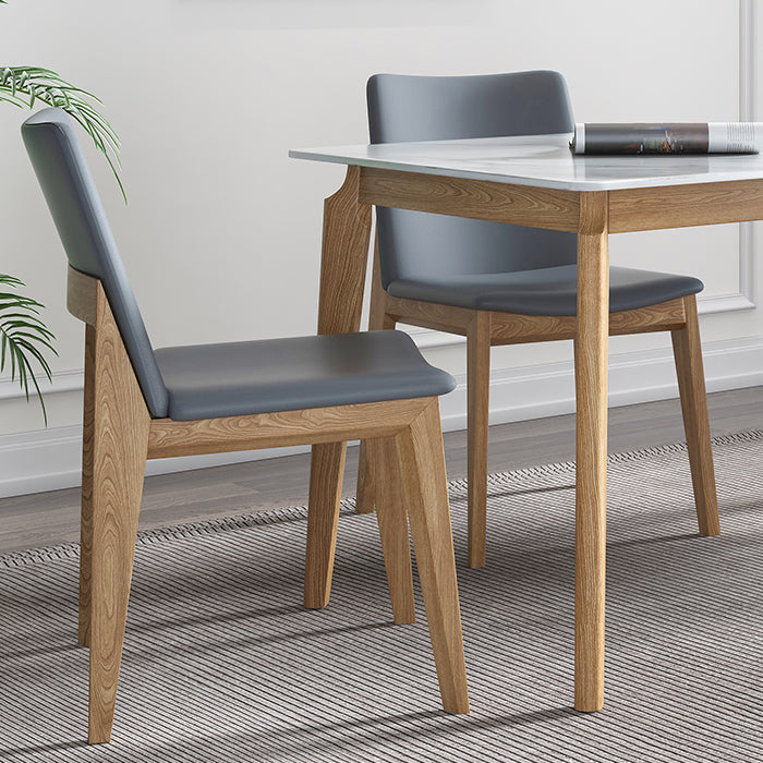 Sintered Stone White Tone Table Mid-Century Modern 4 Legs Table for Dining Room