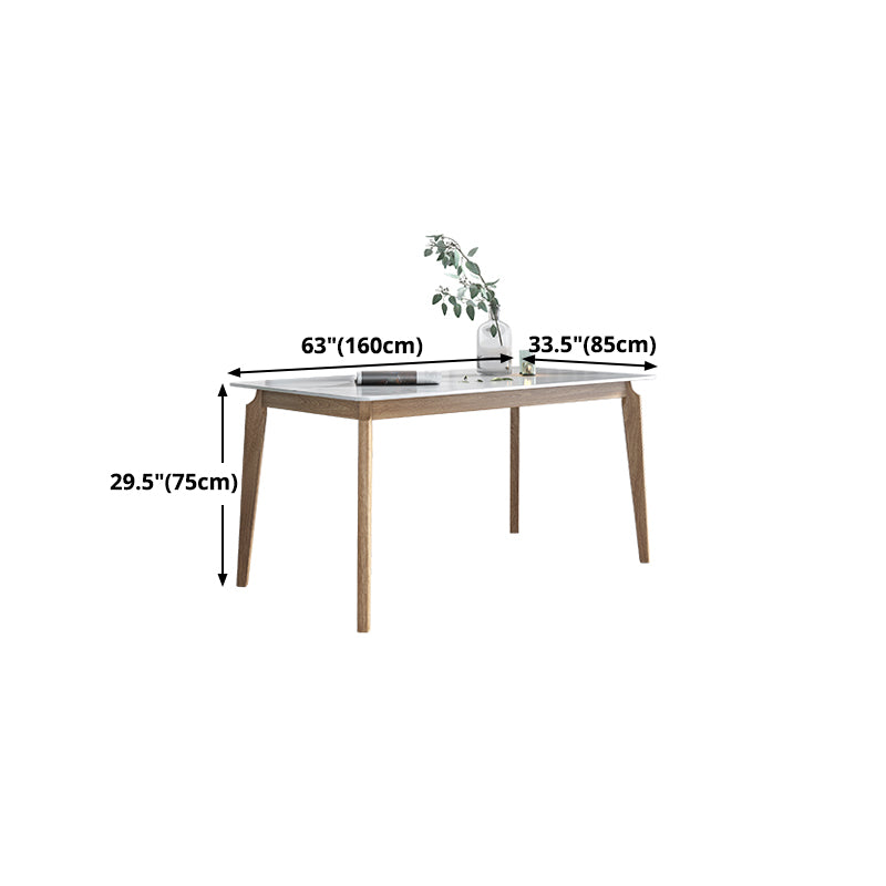 Sintered Stone White Tone Table Mid-Century Modern 4 Legs Table for Dining Room