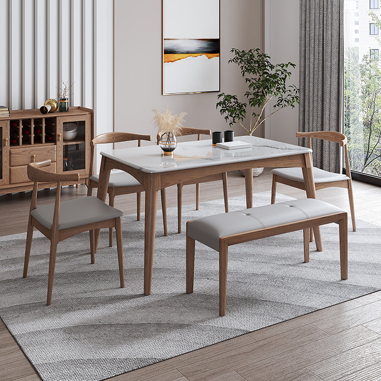 Rectangle 4 Legs Table Mid-Century Modern White Top Fixed Table