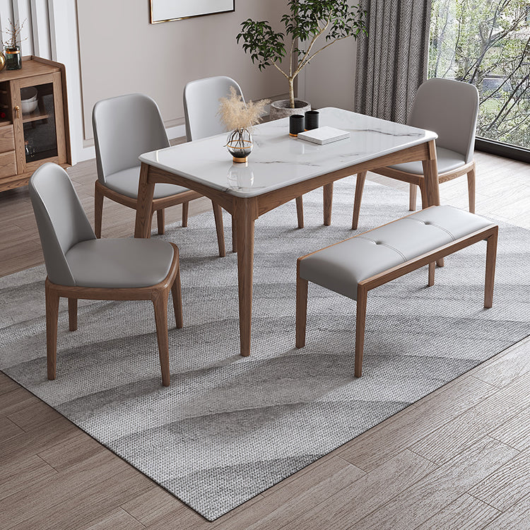 Rectangle 4 Legs Table Mid-Century Modern White Top Fixed Table