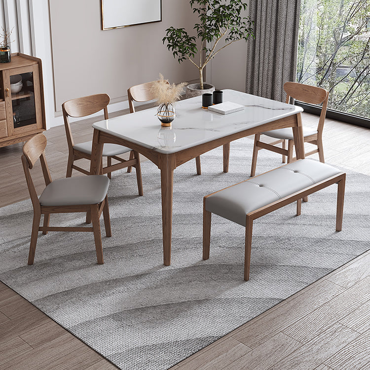 Rectangle 4 Legs Table Mid-Century Modern White Top Fixed Table
