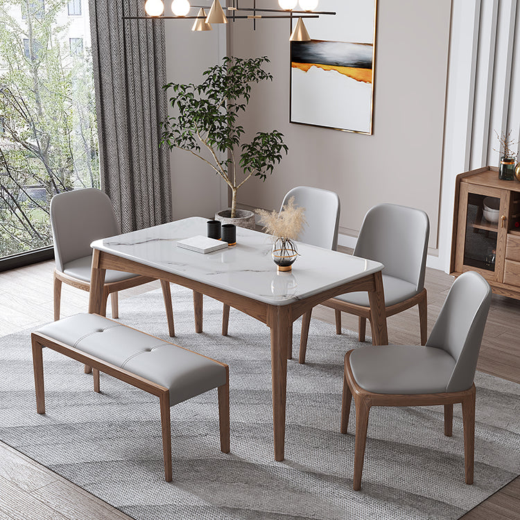 Rectangle 4 Legs Table Mid-Century Modern White Top Fixed Table