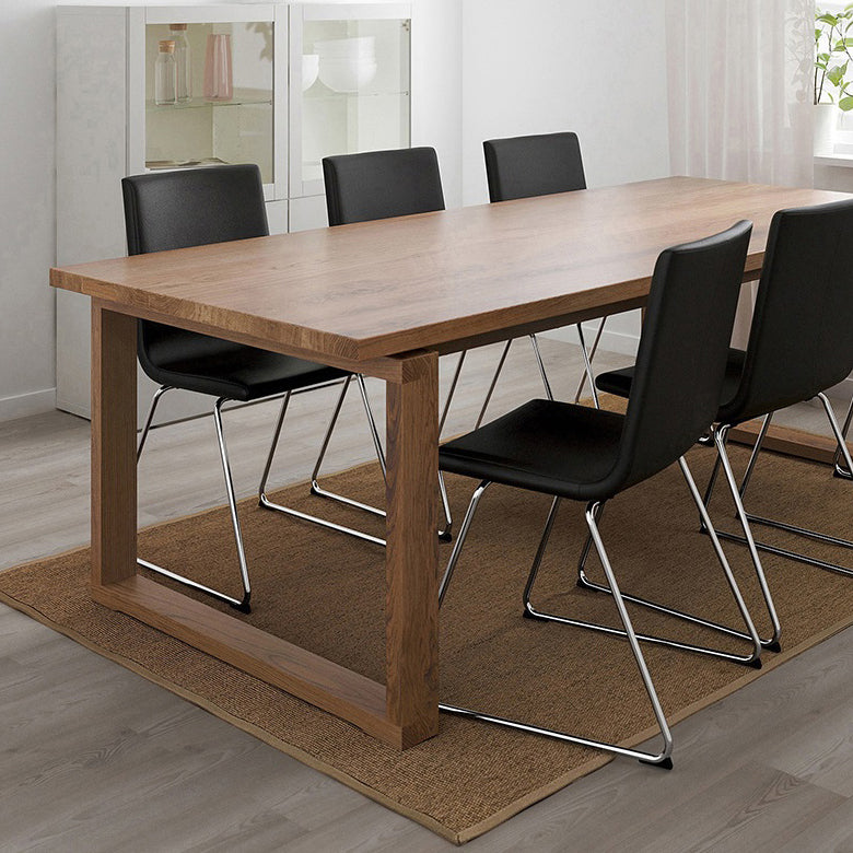Rectangle Modern Dining Table Ash Solid Wood Table with Double Pedestal Base