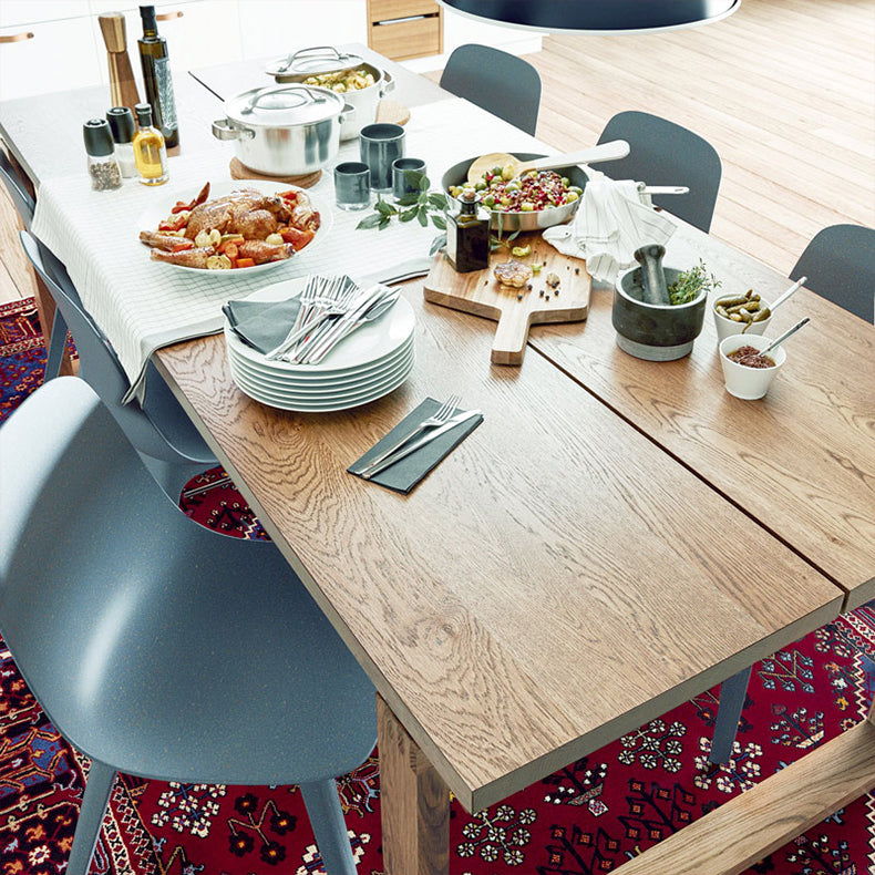 Rectangle Modern Dining Table Ash Solid Wood Table with Double Pedestal Base