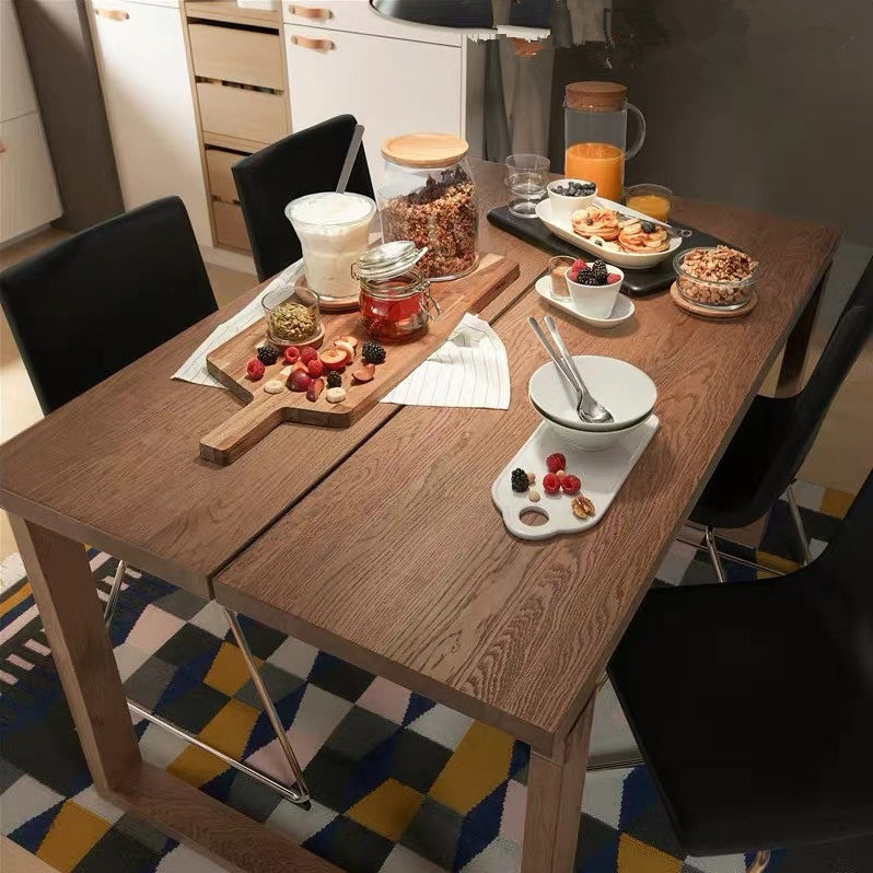 Rectangle Modern Dining Table Ash Solid Wood Table with Double Pedestal Base