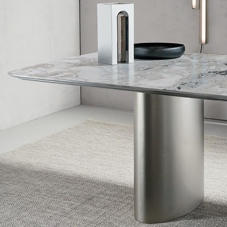 Mesa rectangular de lujo tradicional de metal, mesa superior de piedra sinterizada para comedor