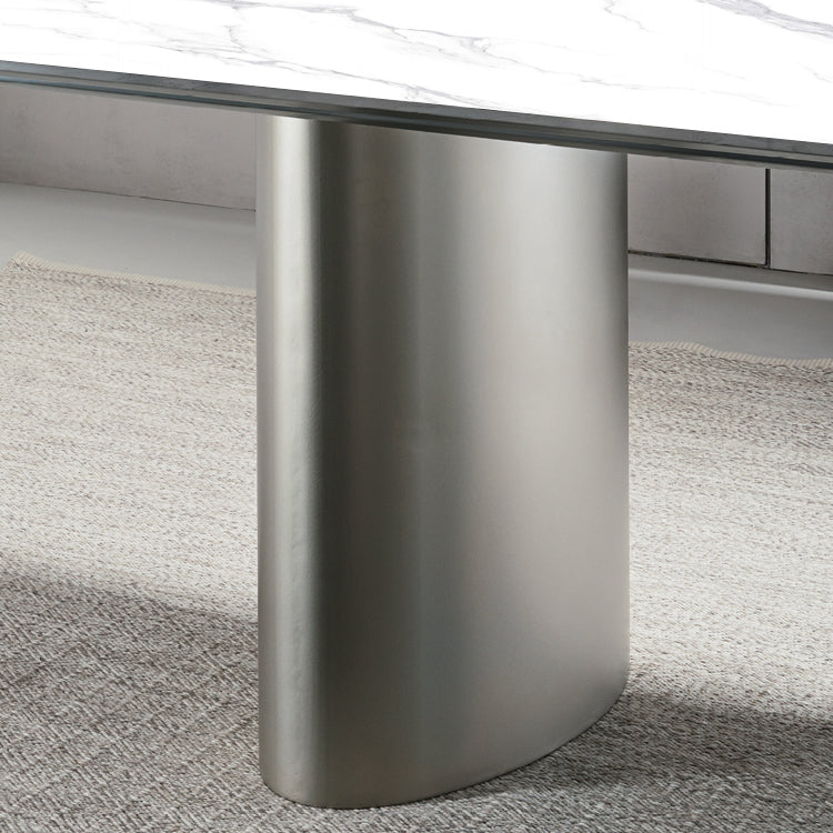 Mesa rectangular de lujo tradicional de metal, mesa superior de piedra sinterizada para comedor