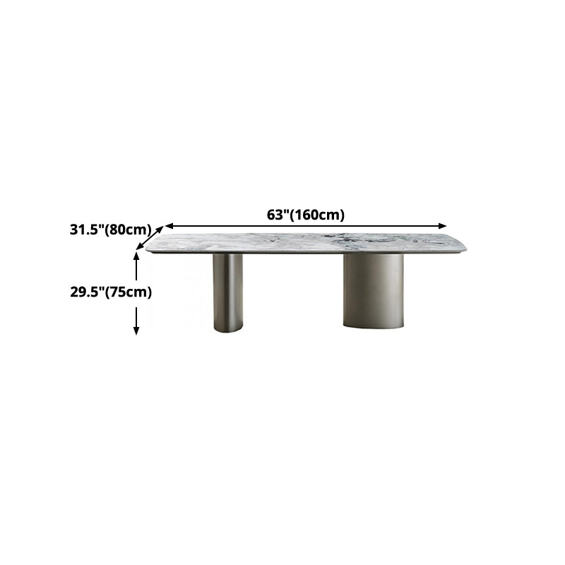 Mesa rectangular de lujo tradicional de metal, mesa superior de piedra sinterizada para comedor